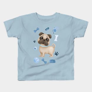 Cute bulldog - blue Kids T-Shirt